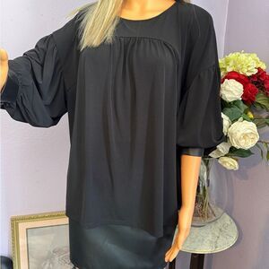 New! Ann Taylor Elegant Black Leather Cuff Blouse